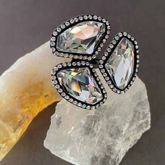IP Black Stainless Steel Crystal Statement Ring 8 - Picture 1 of 11